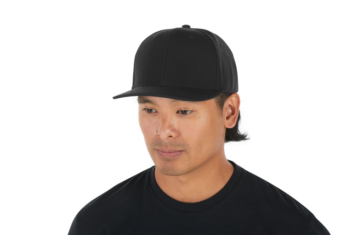 recycled-poly-classic-6-panel-hat-q2 WebPDP-HAT001002_Recycled_Poly_Classic_6Panel_Hat_Black_Studio_Harper_Studios_0723_Side_2__HAT001002OS.jpg